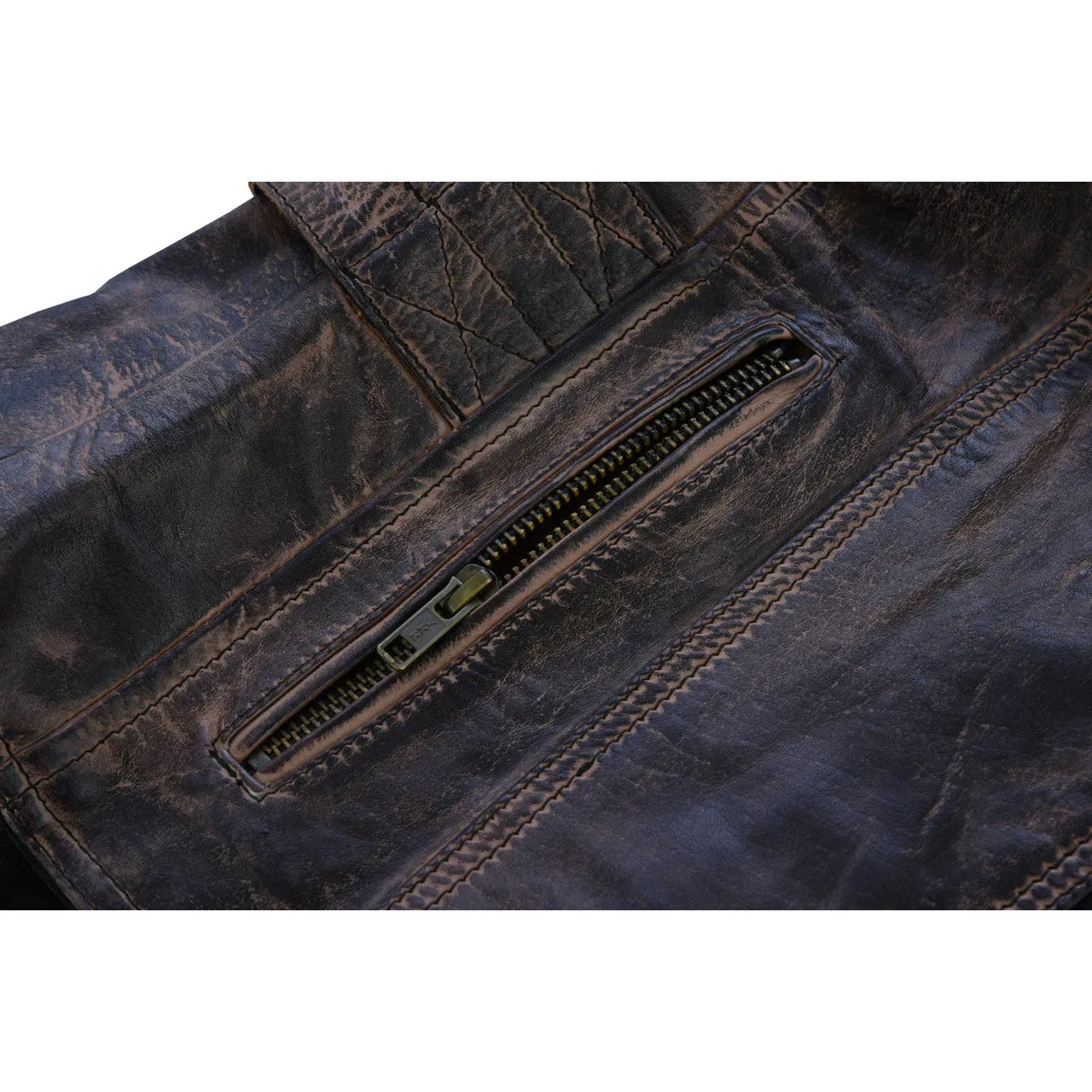 High Mileage Womens Vintage Brown Premium Cowhide Biker Motorcycle Leather Vest With Buckles