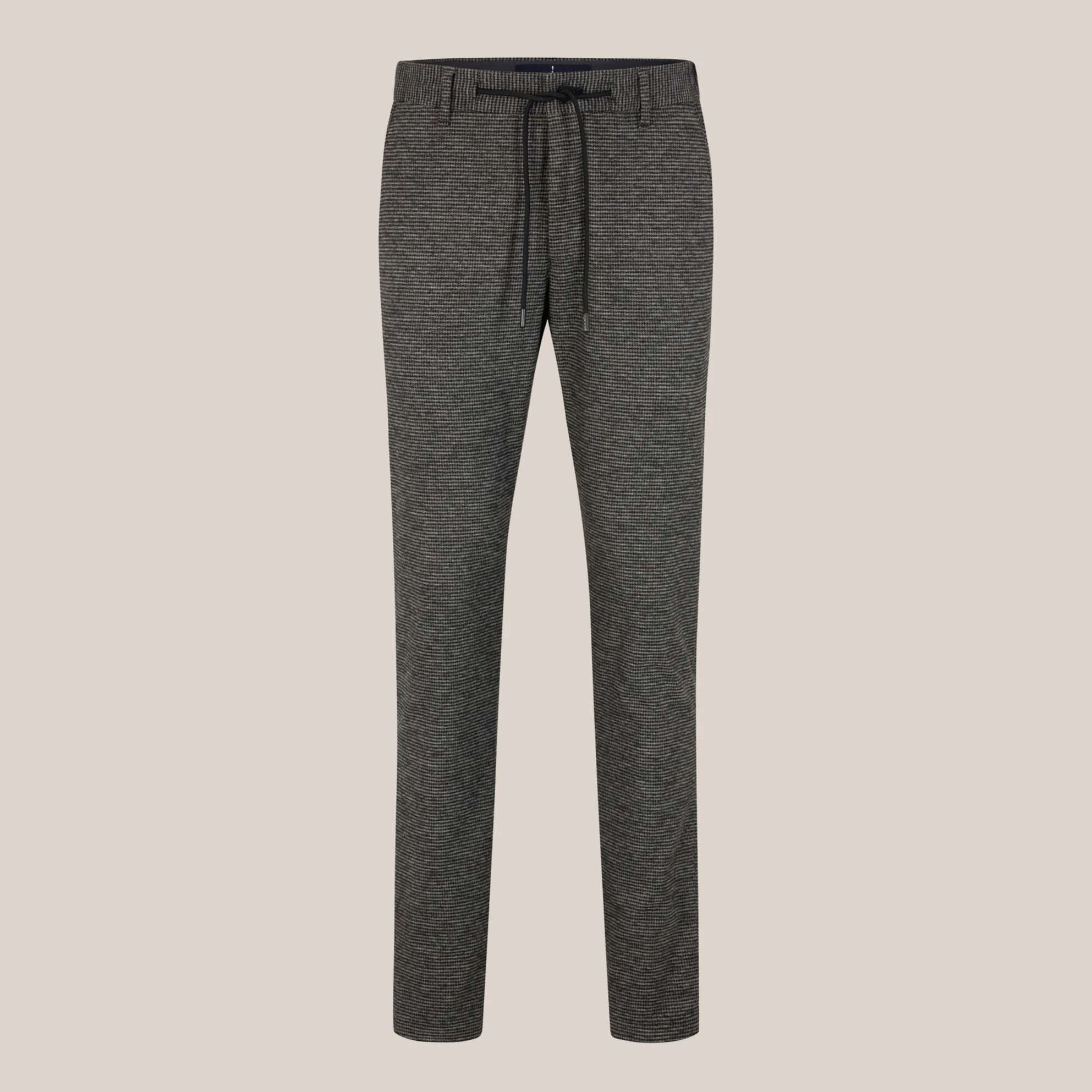 Houndstooth Check Drawstring Chinos - Black