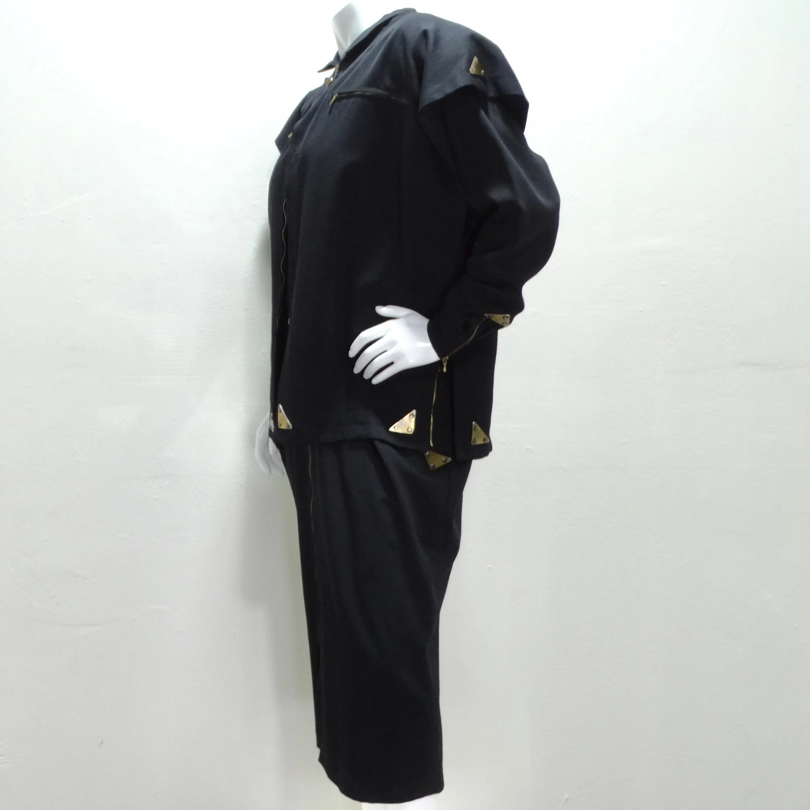 Jean Claude De Luca 1980s Black Utility Dress and Vest Set