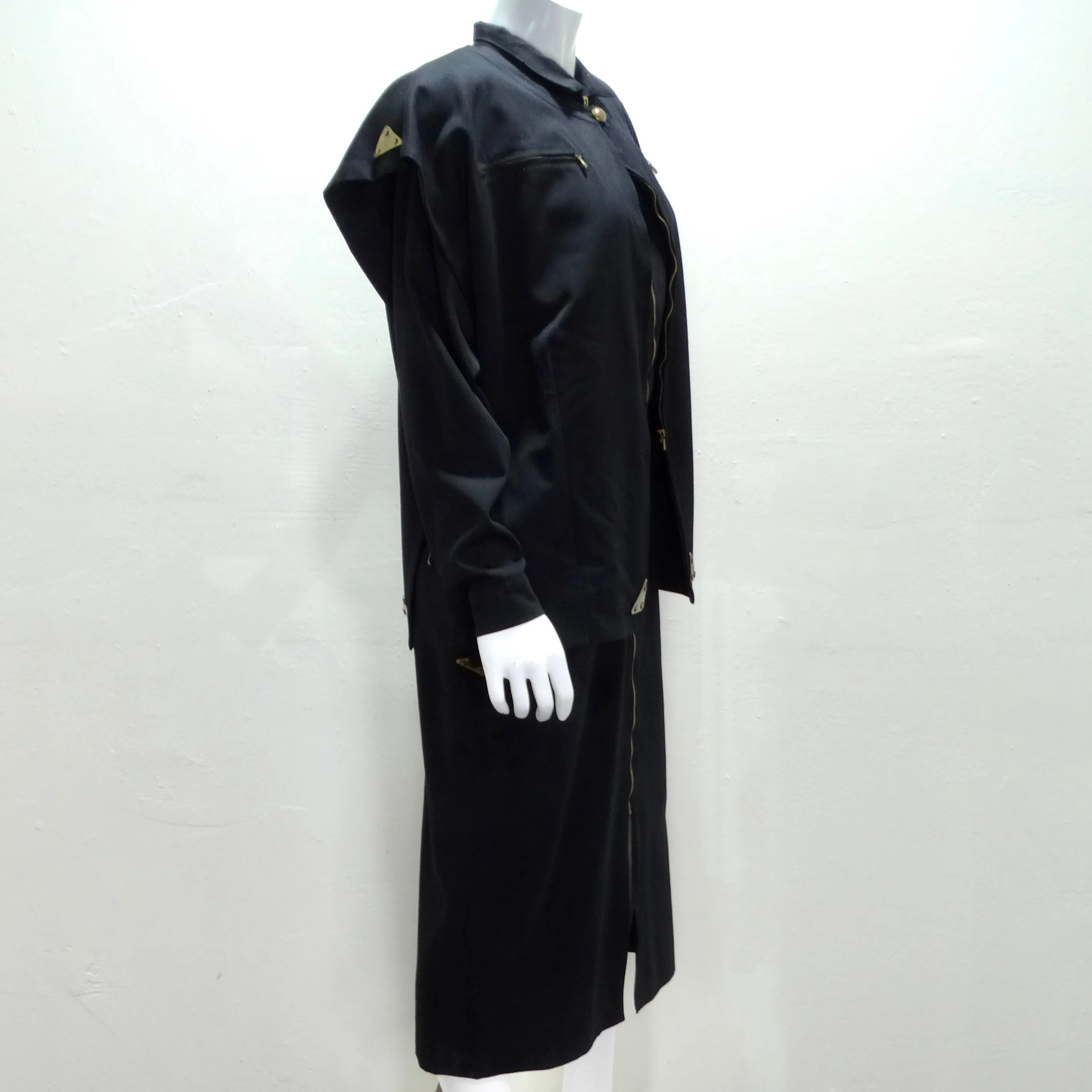 Jean Claude De Luca 1980s Black Utility Dress and Vest Set