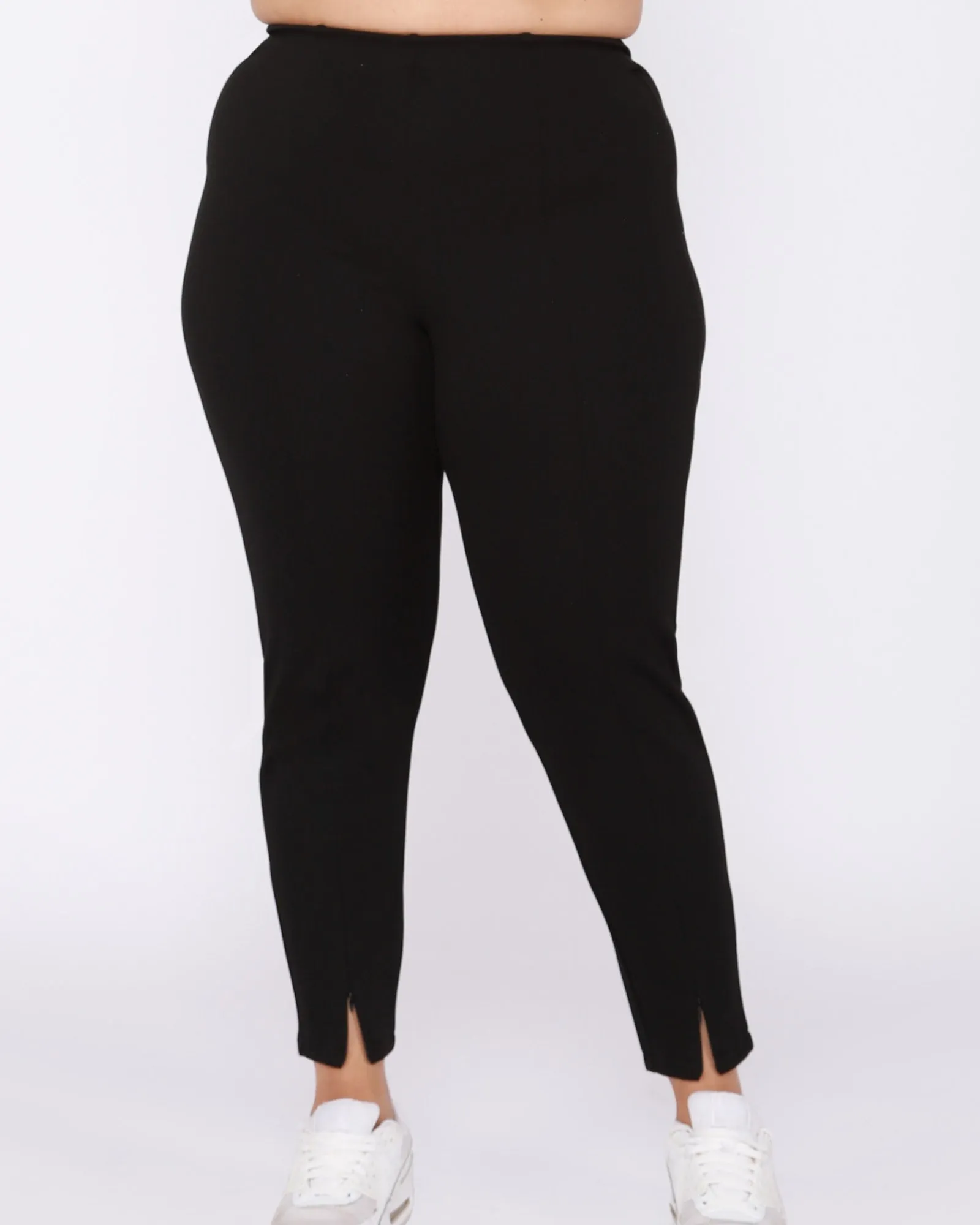 Jina Zip Slit Front Leggings | Black