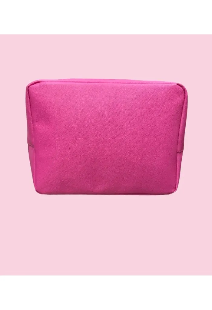 Large Pillow Talk Cosmetic Bag-Leather Hot Pink