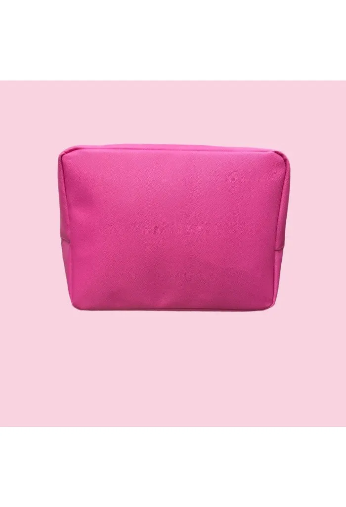 Large Pillow Talk Cosmetic Bag-Leather Hot Pink