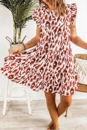 Leopard Print Ruffled Sleeves Babydoll Dress