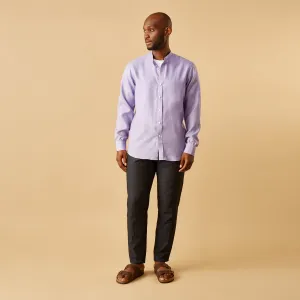 Lilac Weekend Fit Linen Blake Shirt with Stand Collar and 1-Button Cuffs