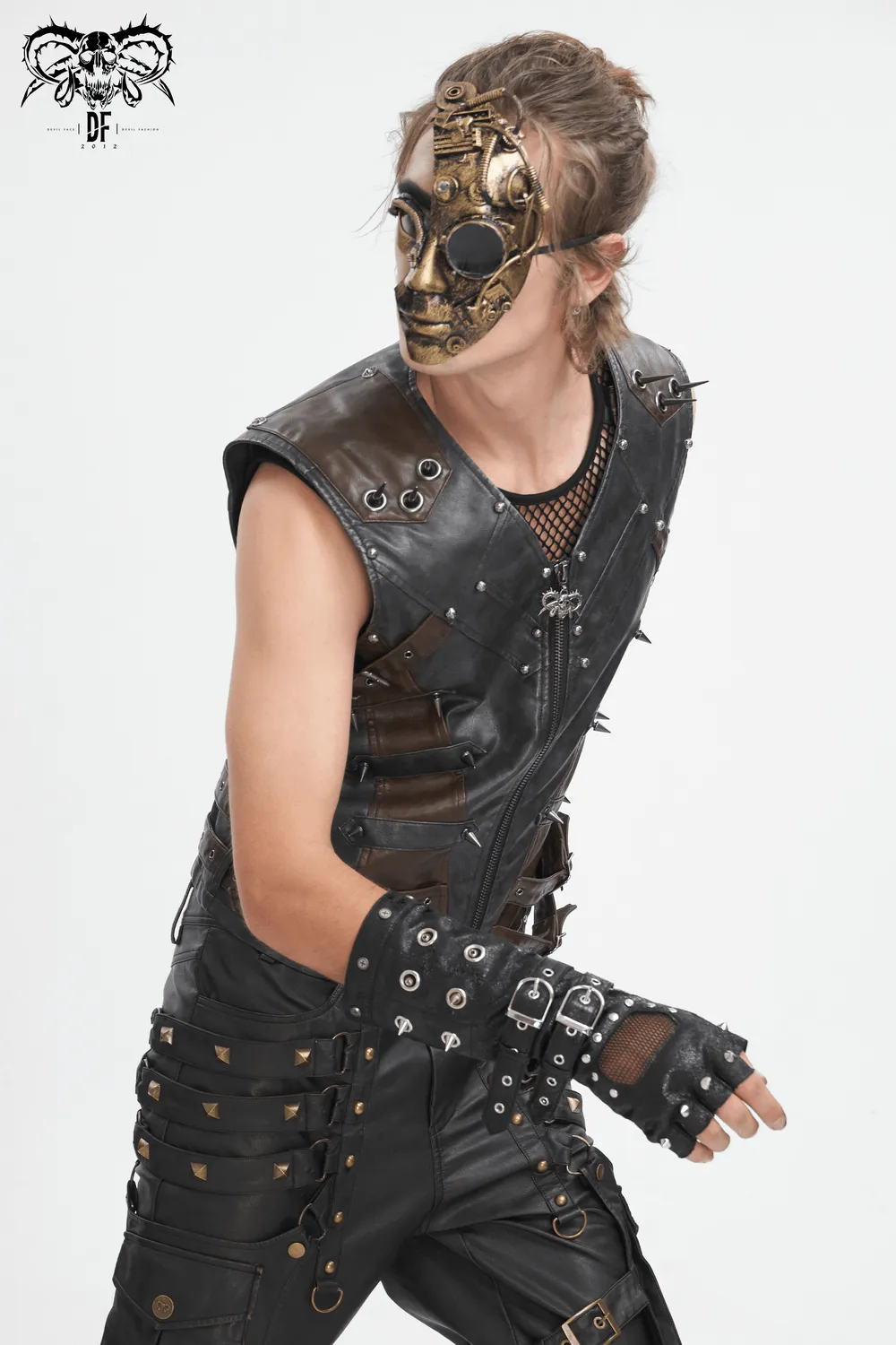 Men's Spiked Leather Biker Vest with Zipper - Edgy Style