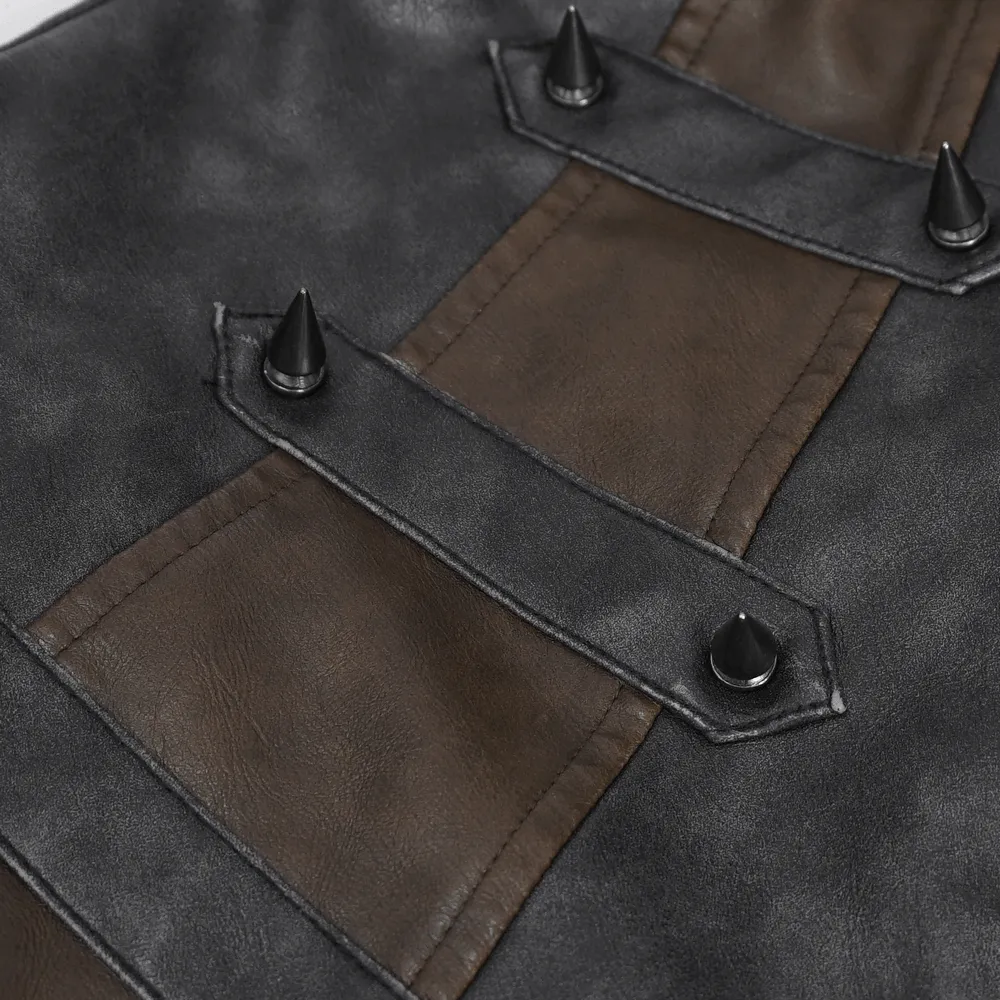 Men's Spiked Leather Biker Vest with Zipper - Edgy Style