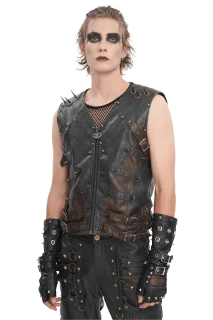 Men's Spiked Leather Biker Vest with Zipper - Edgy Style