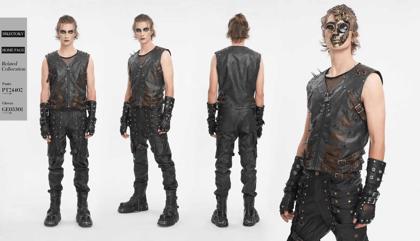 Men's Spiked Leather Biker Vest with Zipper - Edgy Style