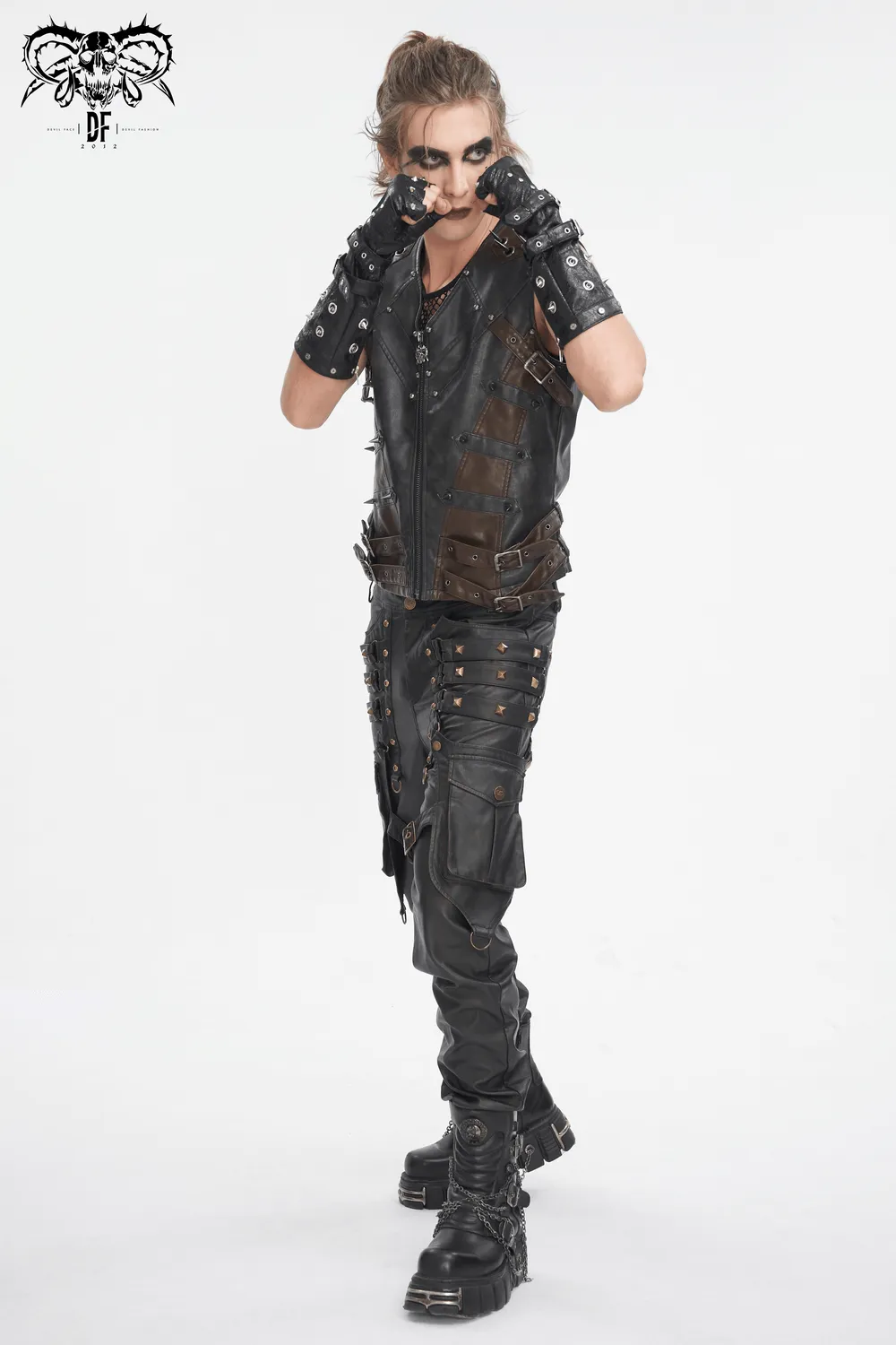 Men's Spiked Leather Biker Vest with Zipper - Edgy Style