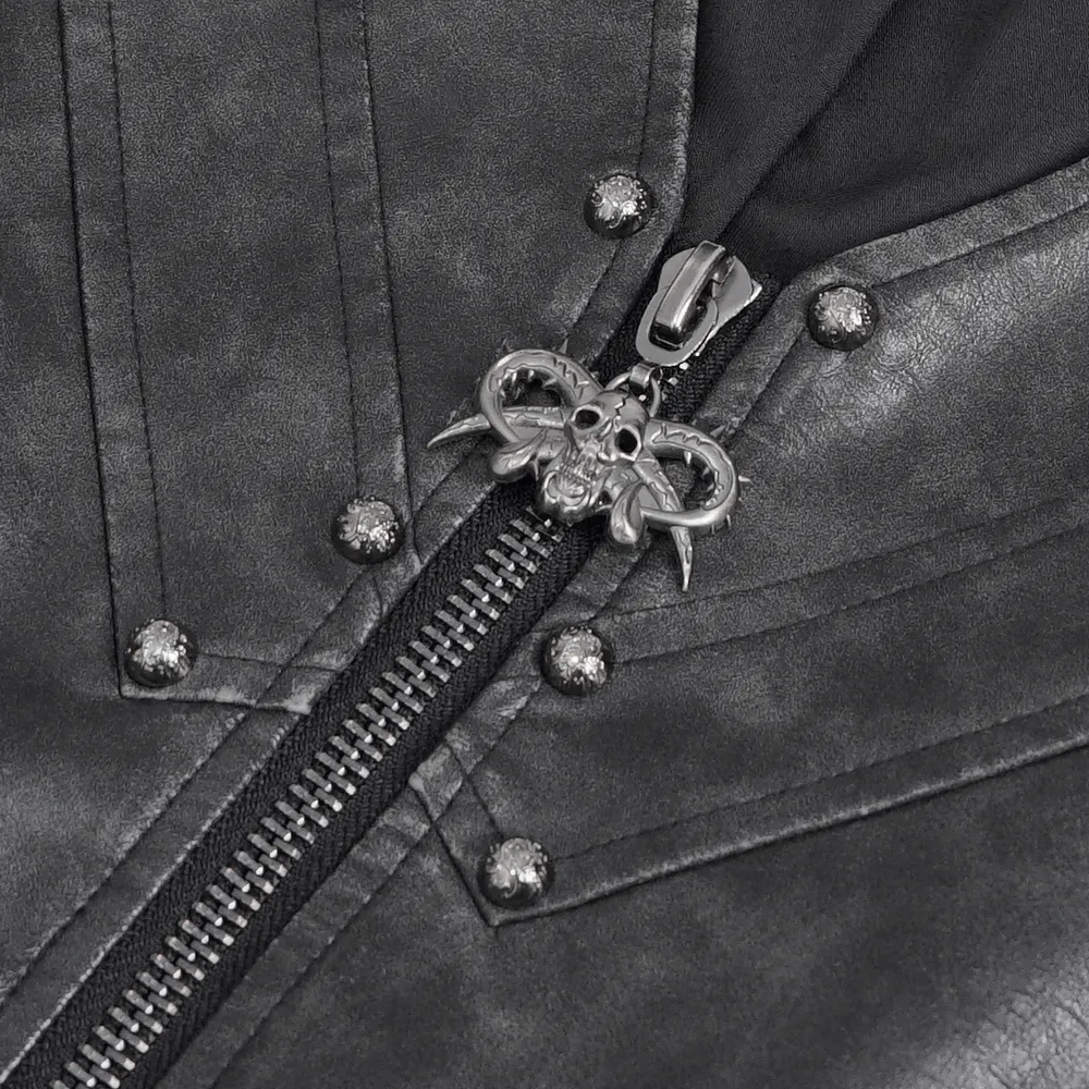 Men's Spiked Leather Biker Vest with Zipper - Edgy Style