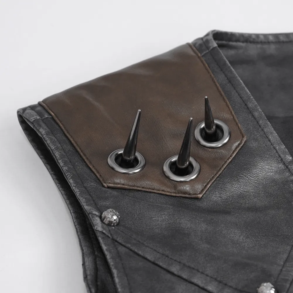 Men's Spiked Leather Biker Vest with Zipper - Edgy Style