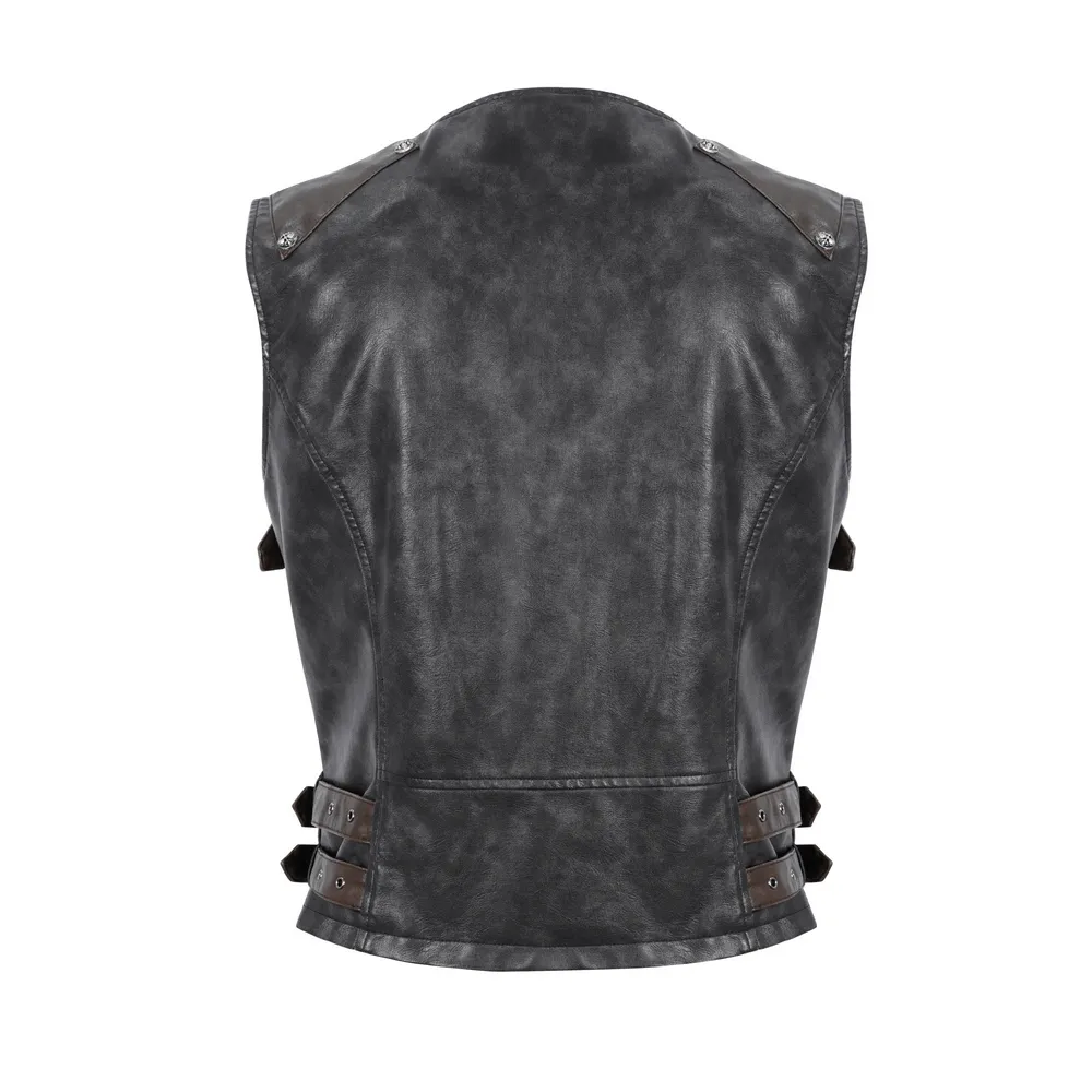 Men's Spiked Leather Biker Vest with Zipper - Edgy Style