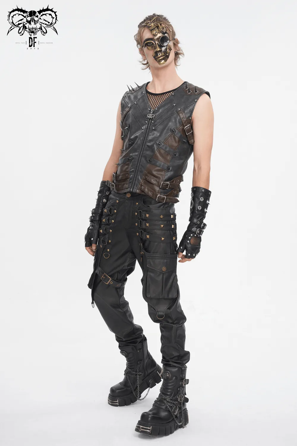 Men's Spiked Leather Biker Vest with Zipper - Edgy Style