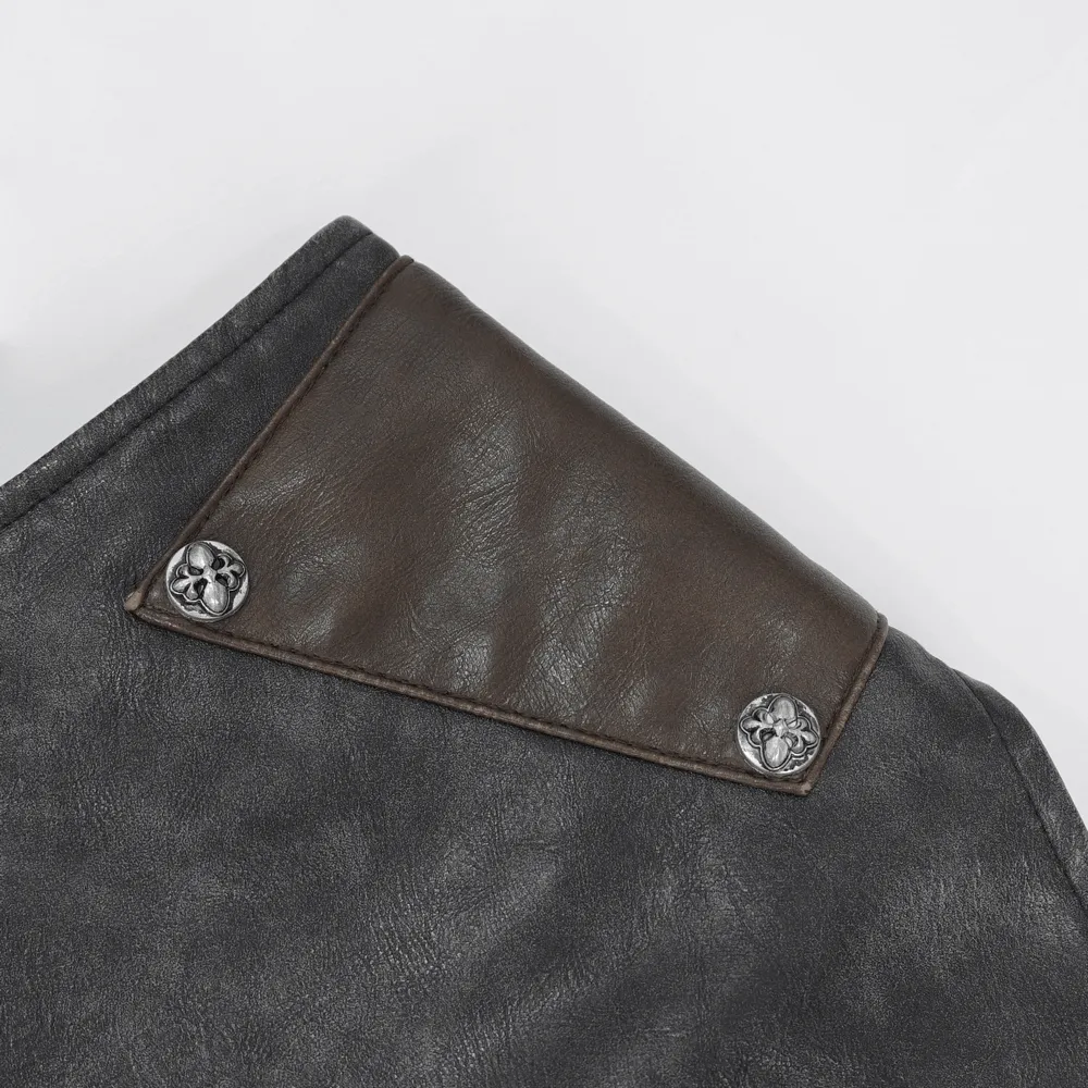 Men's Spiked Leather Biker Vest with Zipper - Edgy Style