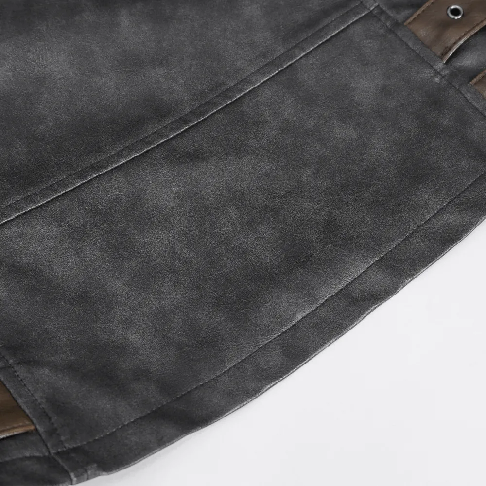 Men's Spiked Leather Biker Vest with Zipper - Edgy Style