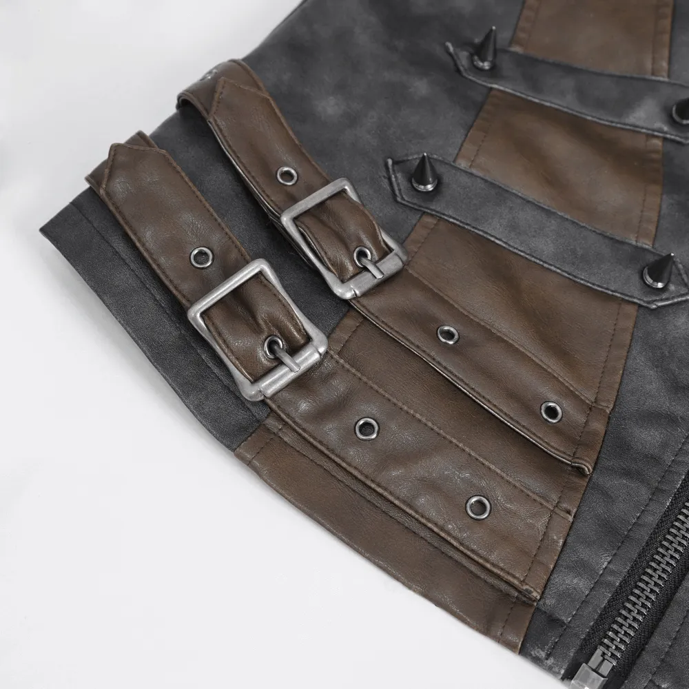 Men's Spiked Leather Biker Vest with Zipper - Edgy Style