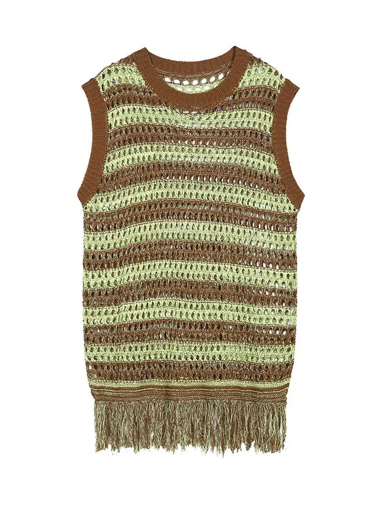 Mens Striped Fringed Knitted Vest