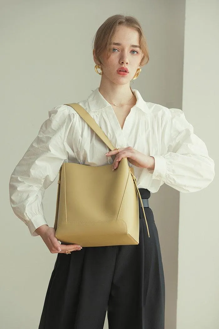 Minimalist Bucket Bag in Genuine Leather | Leather Shoulder Bag Gold Tone, Chic Crossbody Bag, Gift for Her