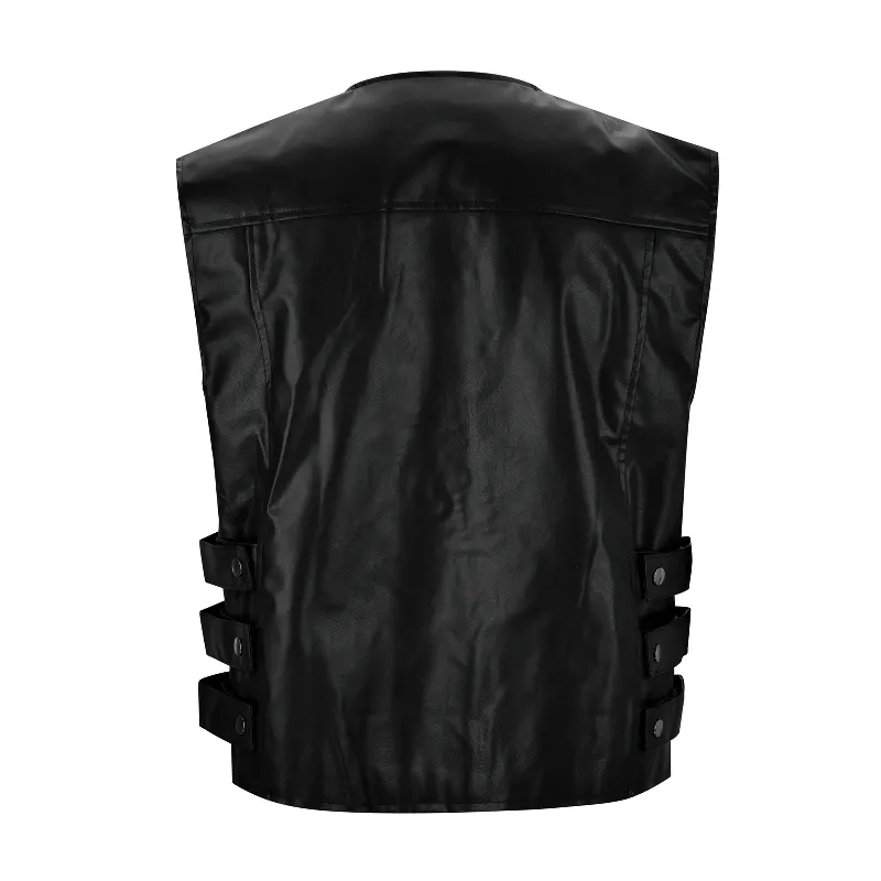 Motorcycle Men's Real Leather Vest with Zipper / Punk Male Clothes