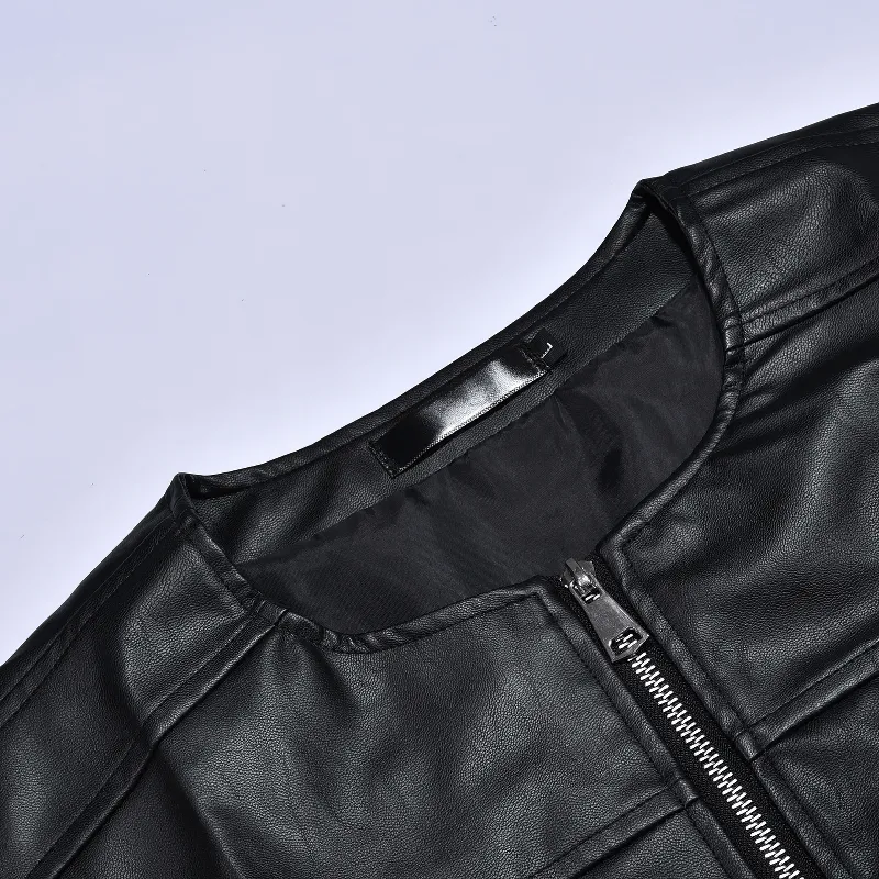 Motorcycle Men's Real Leather Vest with Zipper / Punk Male Clothes