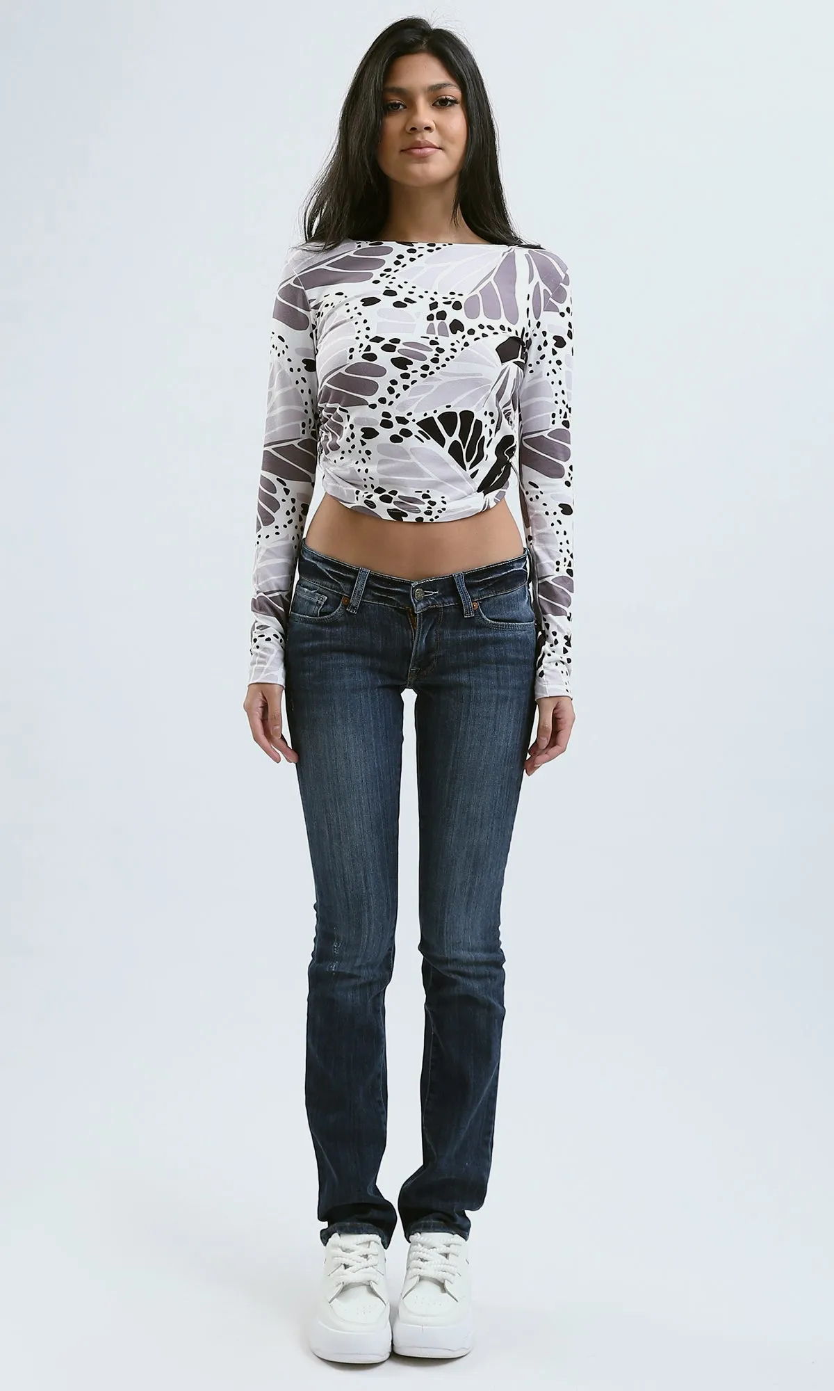 O187837 Grey & Black Crew Neck Top With Elastic Sides