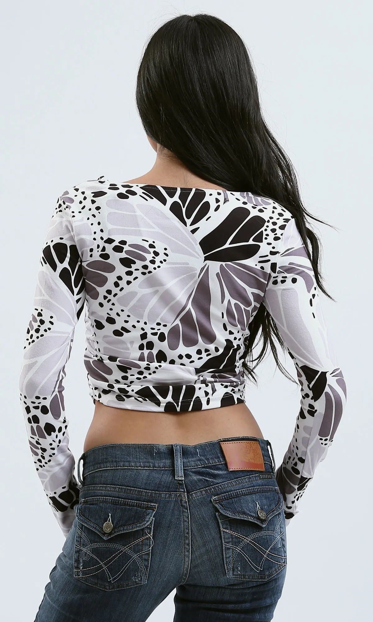 O187837 Grey & Black Crew Neck Top With Elastic Sides