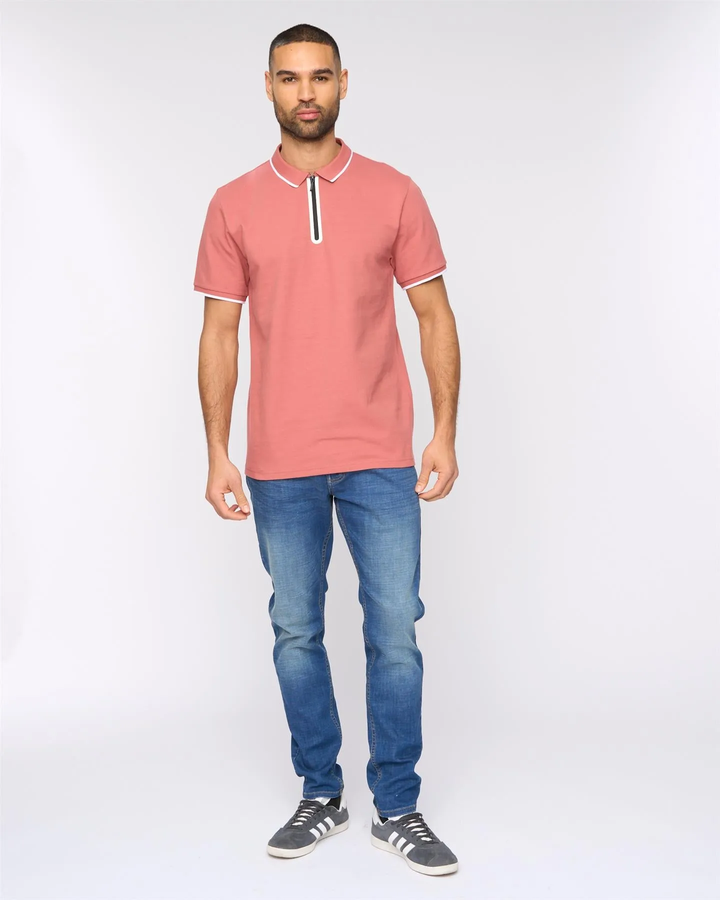 Oakden Zip Front Polo Pink