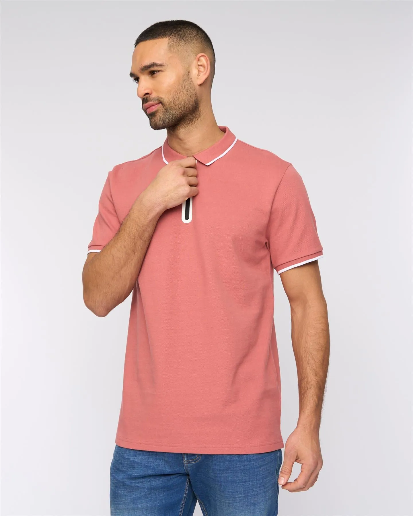 Oakden Zip Front Polo Pink