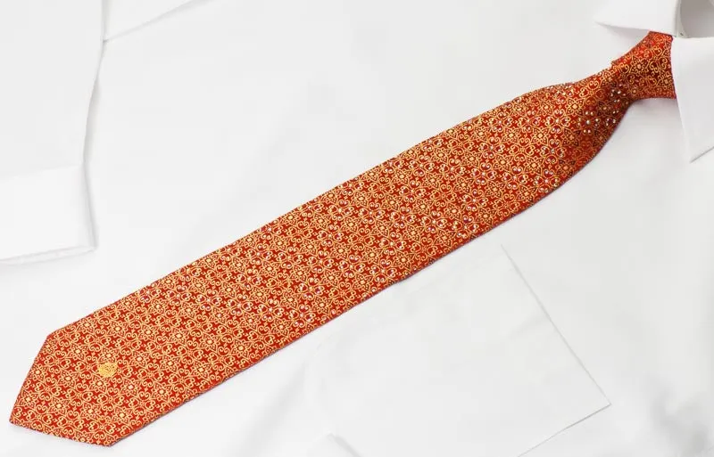 Paco Rabanne Rhinestone Necktie Golden Trellis On Red With Sparkles