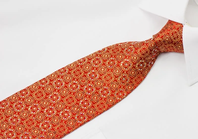 Paco Rabanne Rhinestone Necktie Golden Trellis On Red With Sparkles
