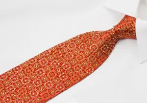 Paco Rabanne Rhinestone Necktie Golden Trellis On Red With Sparkles