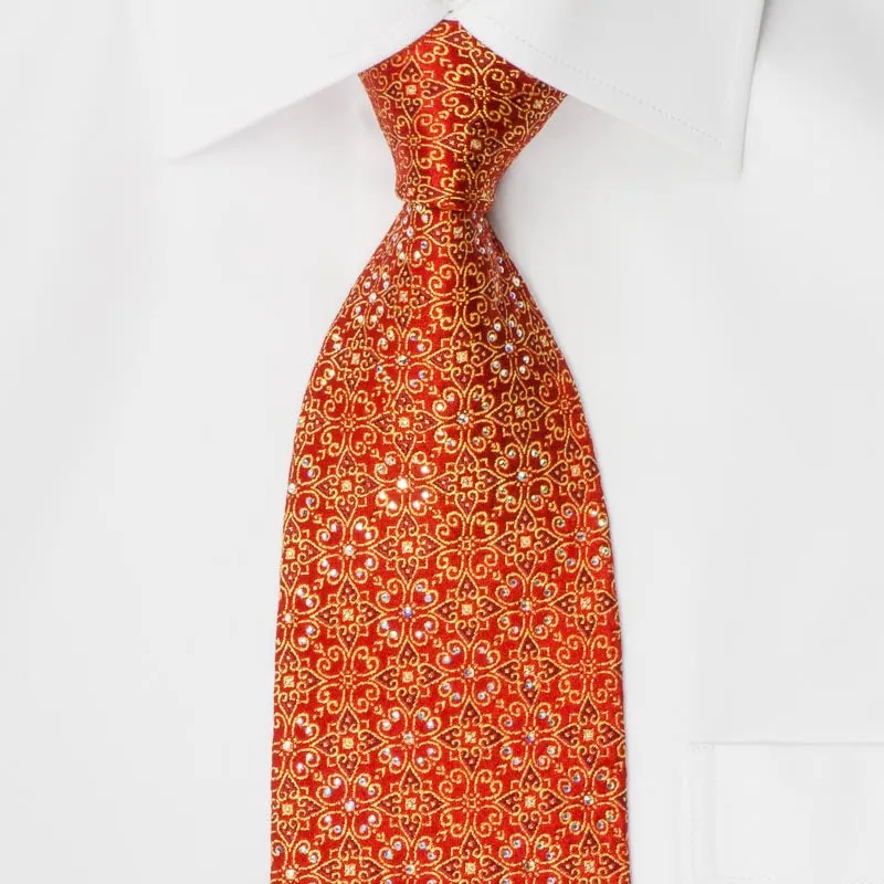 Paco Rabanne Rhinestone Necktie Golden Trellis On Red With Sparkles