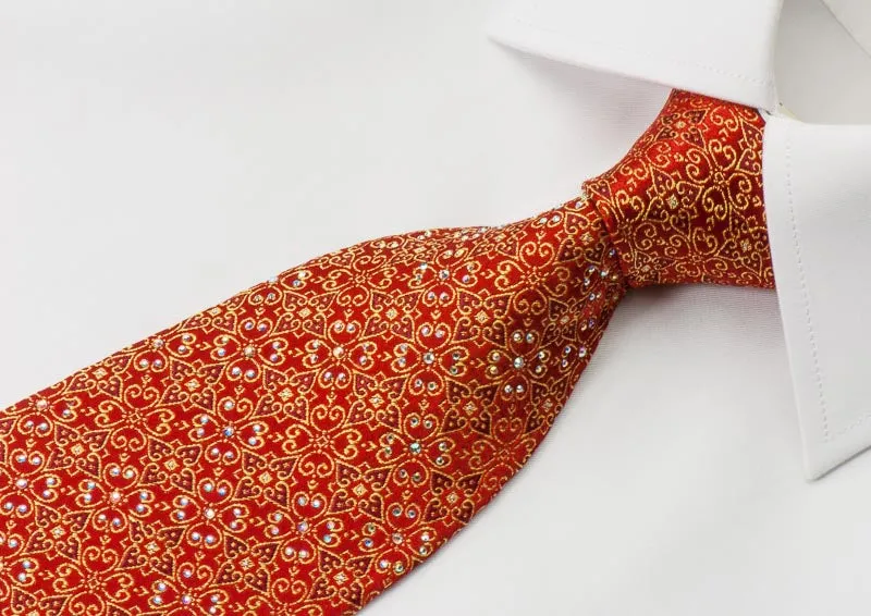 Paco Rabanne Rhinestone Necktie Golden Trellis On Red With Sparkles
