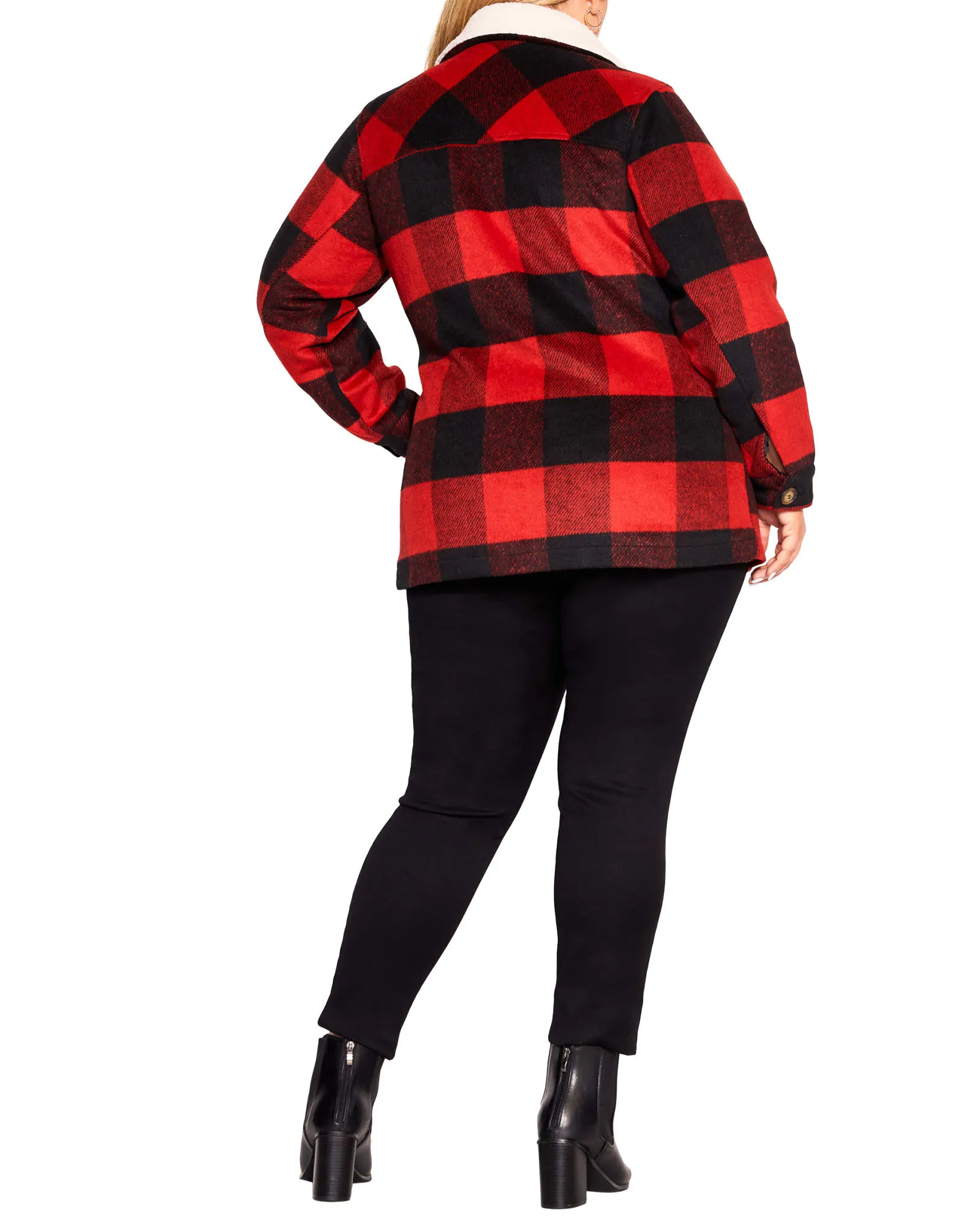 Plaid Faux Wool Jacket | Black / Red