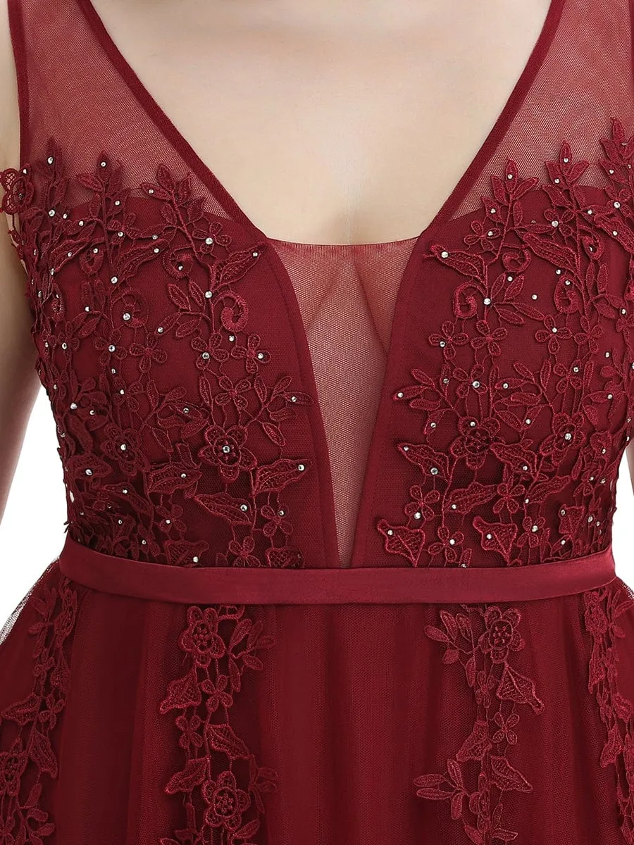 Plus Size Elegant Sleeveless Applique Flowy Tulle Evening Dress