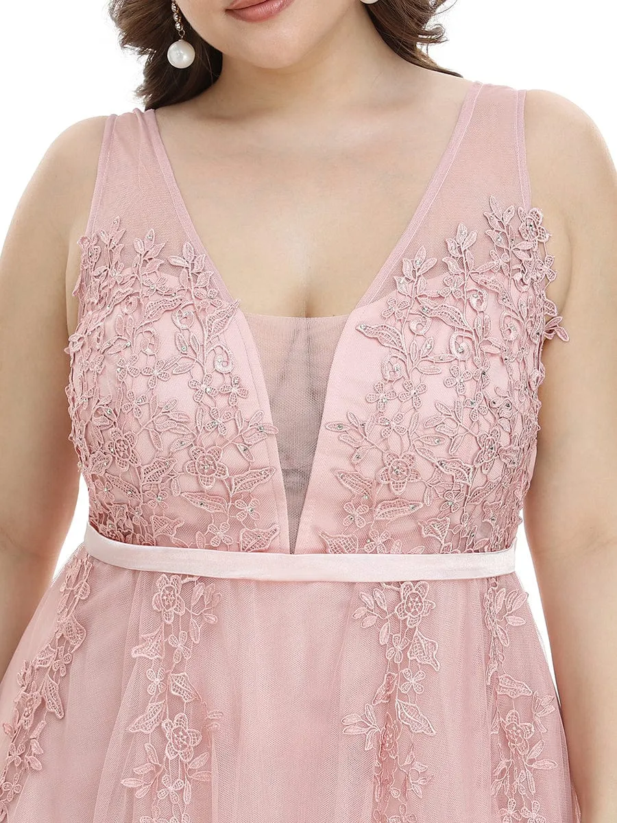 Plus Size Elegant Sleeveless Applique Flowy Tulle Evening Dress