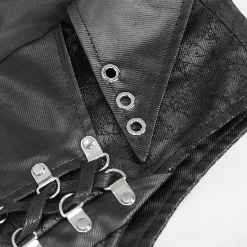 Punk Black Short Vest with Zipper Front / Men's Lapel Collar Vest With Metal Eyelets and Rings