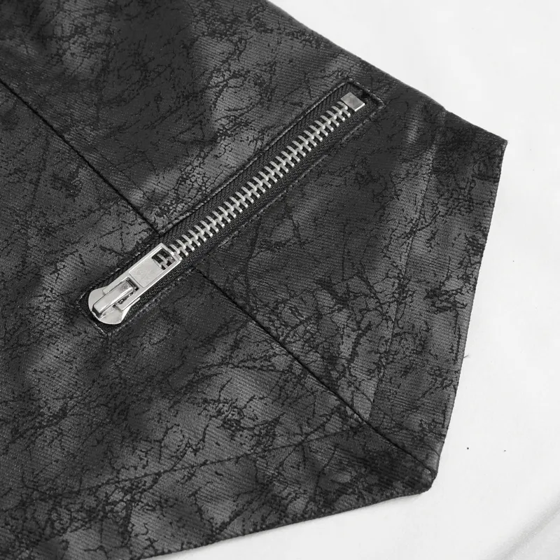 Punk Black Short Vest with Zipper Front / Men's Lapel Collar Vest With Metal Eyelets and Rings