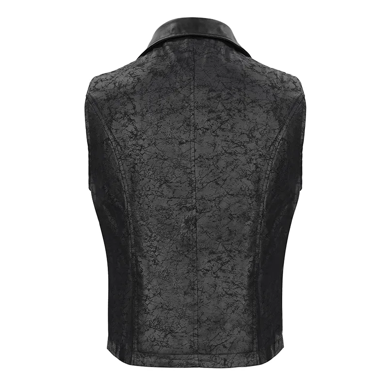Punk Black Short Vest with Zipper Front / Men's Lapel Collar Vest With Metal Eyelets and Rings