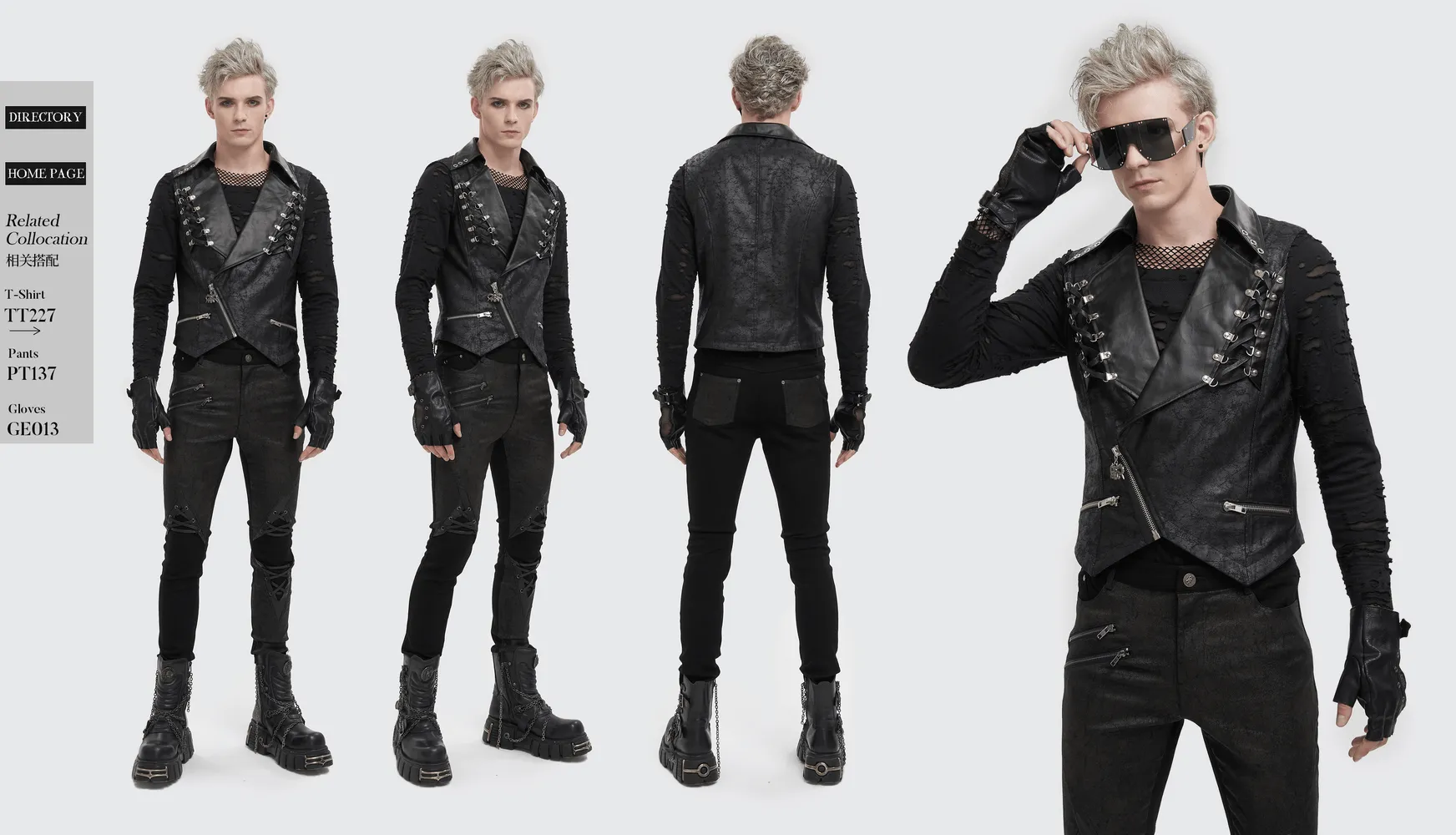 Punk Black Short Vest with Zipper Front / Men's Lapel Collar Vest With Metal Eyelets and Rings