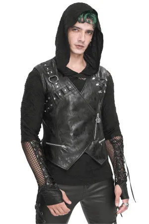 Punk Zipper Asymmetric Faux Leather Waistcoat With Eyelets