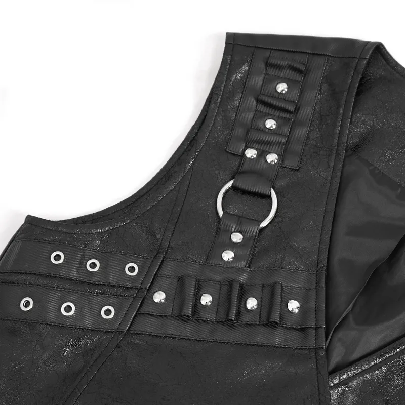 Punk Zipper Asymmetric Faux Leather Waistcoat With Eyelets
