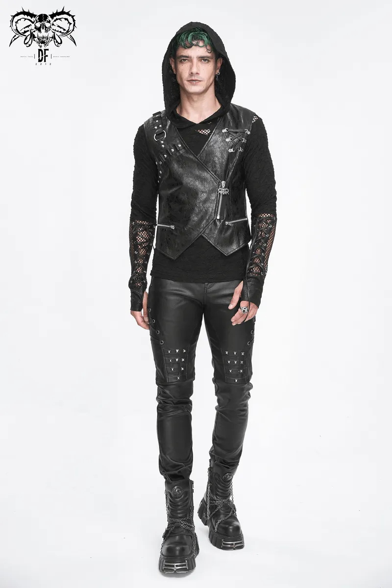 Punk Zipper Asymmetric Faux Leather Waistcoat With Eyelets
