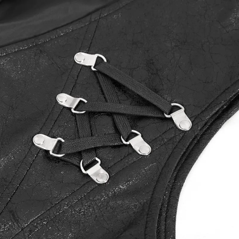 Punk Zipper Asymmetric Faux Leather Waistcoat With Eyelets