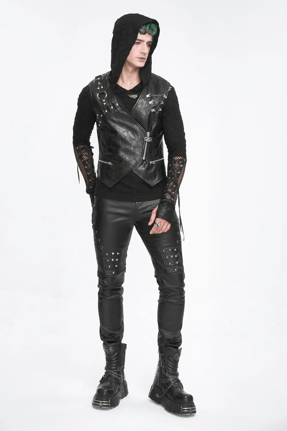 Punk Zipper Asymmetric Faux Leather Waistcoat With Eyelets