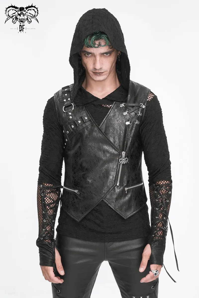 Punk Zipper Asymmetric Faux Leather Waistcoat With Eyelets