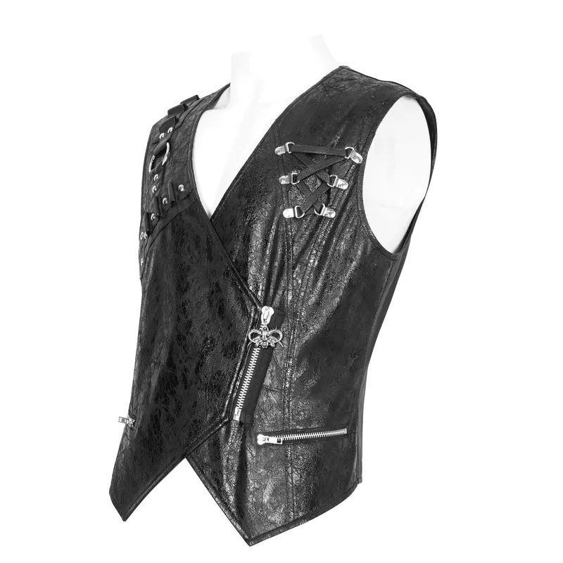 Punk Zipper Asymmetric Faux Leather Waistcoat With Eyelets