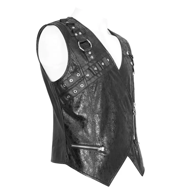 Punk Zipper Asymmetric Faux Leather Waistcoat With Eyelets