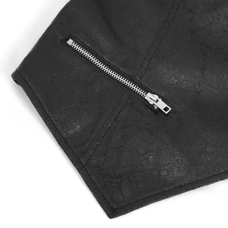 Punk Zipper Asymmetric Faux Leather Waistcoat With Eyelets